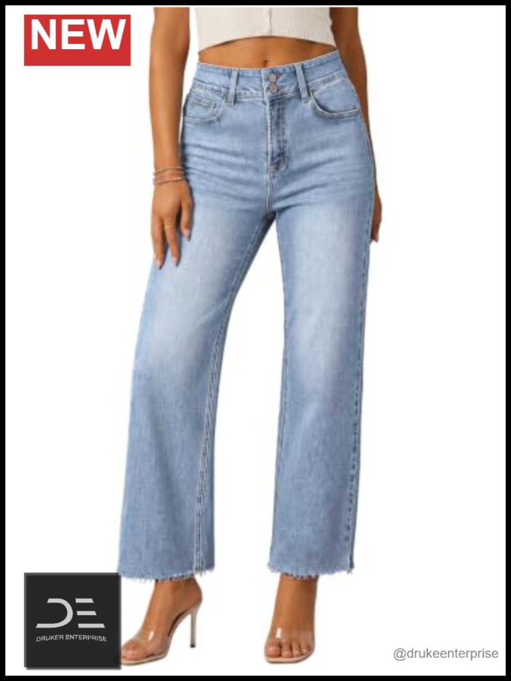 High Waist Straight Leg Jeans Women Ankle Crop Raw Hem Cotton Blend